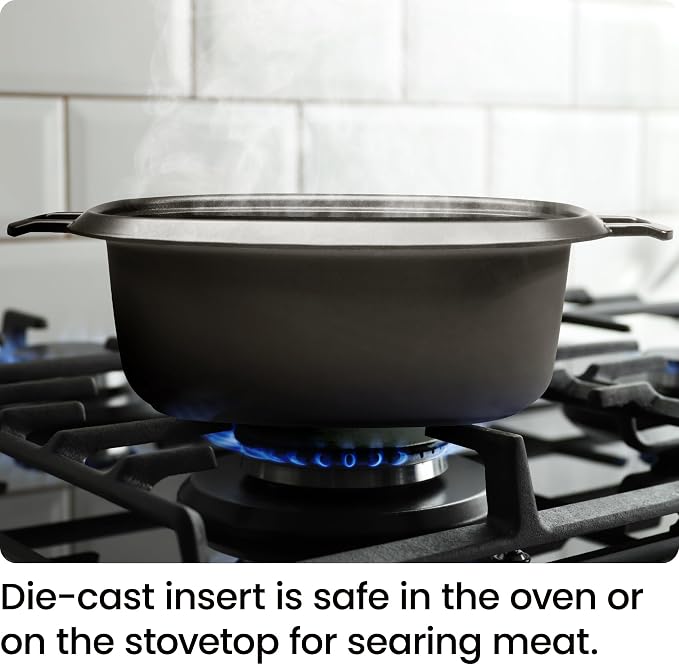 Chefman 6-Quart Slow Cooker, Electric Countertop Cooking, Stovetop & Oven-Safe Removable Insert for Browning & Sautéing, Family-Size Soups & Stews, Nonstick & Dishwasher-Safe Interior,Stainless Steel
