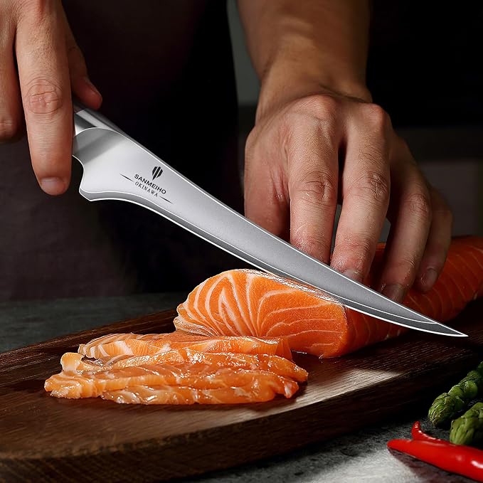 Fillet Knife 7 inch, Razor Sharp Fishing Boning Knife for Meat in 10Cr15Mov Japanese High Carbon Steel, Professional Kitchen with Flexible Blade and Ergonomic Pakkawood Handle