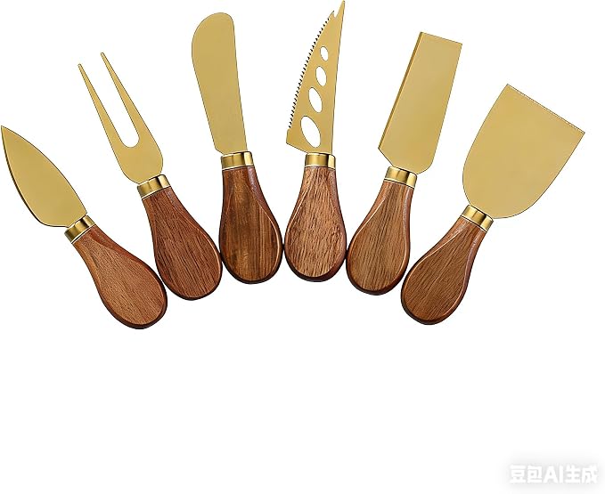 Premium Stainless Steel Cheese Tool Set - 6 Gold Cheese Knife Set - Cut, Spread All Your Favorite Cheeses (6 Gold Cheese Set)