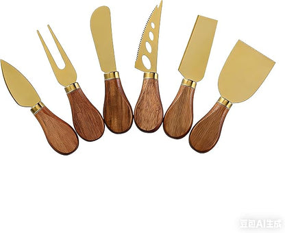 Premium Stainless Steel Cheese Tool Set - 6 Gold Cheese Knife Set - Cut, Spread All Your Favorite Cheeses (6 Gold Cheese Set)