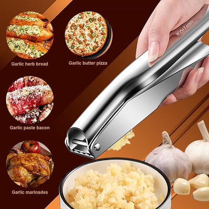 Garlic Press Stainless Steel, Garlic Crusher, Easy-Clean | 304 stainless steel, no peeling, ergonomic handles, dishwasher safe, 5 cm chamber