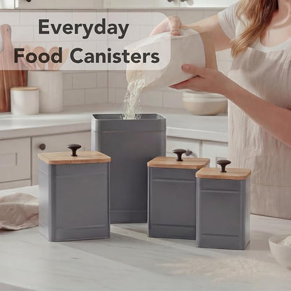 PERFNIQUE Kitchen Canisters, Airtight Canister Sets for Kitchen Counter, Kitchen Canisters for Countertop Set of 4, Coffee Tea Sugar Flour Spice Tin Jars Food Storage Container with Lid(Grey)