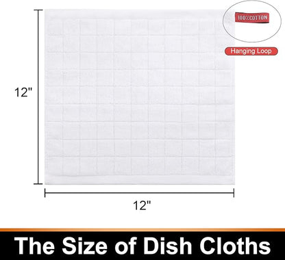 Mordimy 100% Cotton Terry Cloth Dish Cloths, Soft and Absorbent Checkered Dish Towels, Quick Drying Dish Rags for Washing Dishes, 8 Pack, 12 x 12 Inches, White