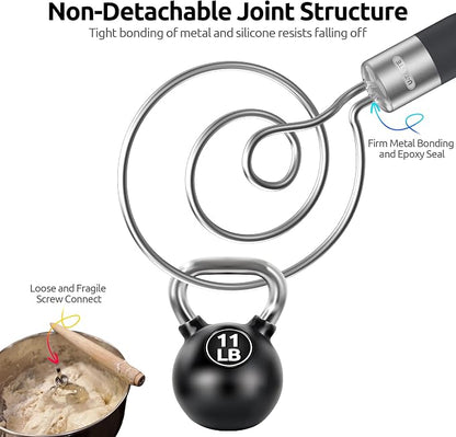 U-Taste 12.6" Danish Dough Whisk: 18/8 Stainless Steel Heavy-Duty Sourdough Mixer Tool, Food Grade Dutch Style Seamless Bread Wisk, Sturdy for Mixing, Stirring, Pressing, Kneading Thick Batter (Black)