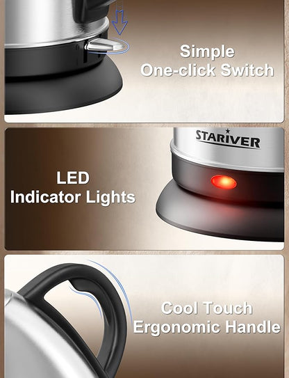 Stariver Electric Kettle Gooseneck Kettle, 1L Water Boiler, BPA-Free, Pour Over Tea Pot Stainless Steel for Coffee & Tea with Fast Heating, Auto-Shut Off and Boil-Dry Protection Tech