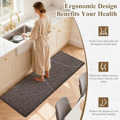 HEBE Kitchen Mat Cushioned Anti Fatigue Comfort Floor Mat 17.3"x28" Waterproof Non Slip Kitchen Floor Carpet Laundry Room Rug Heavy Duty Comfort Standing Mat Pads,Brown