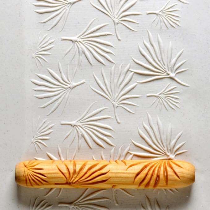 MKM Pottery Tools Wood Hand Rollers for Clay (HR-40 Palmetto Garden)