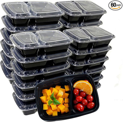60 Packs 28 oz， 2-Compartment Meal Prep Containers Disposable,take out plastic food storage, Plastic Take Out Containers, to go food containers, lunch containers,Microwaving, And Freezing.