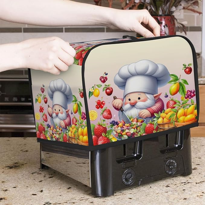 Cute Gnome Toaster Cover 4 Slice Wide Slot Washable Toaster Covers | Fruits Art Dust and Fingerprint Protection Bread Maker Covers for Kitchen Accessories Decor Bakeware Women Gift