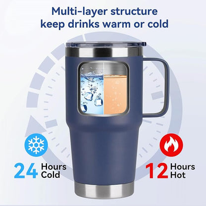 20oz Tumbler Bulk with Lid, Stainless Steel Tumbler Bulk with Handle, Metal Insulated Travel Coffee Mug Set with Handle, Double Wall Vacuum Leak Proof Tumbler Cup, Navy 12 Pack
