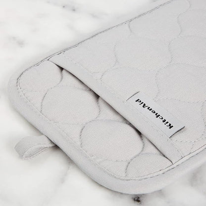KITCHENAID Quilted Cotton Terry Cloth Oven Mitt, Pot Holder, Kitchen Towel 4-Pack Set, Heat Resistant, Silicone Grip, 16"x26", 7"x13" & 7"x10", Matte Grey