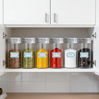 Segarty 4oz Seasoning Jars with Silver Aluminum Lid, 2 PCS 120ml Spice Jar with Labels, Empty Glass Storage Bottle for Salt Pepper Sugar Organization, Round Seasonings Shakers with 7 Stickers, 1 Brush