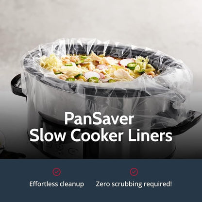 PanSaver EZ Clean Slow Cooker Liners - Disposable Liners & Bags for Instant Cleanup with No Scrubbing - Fits slow cookers and 9x13 pans, 25 Count