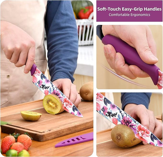 UPTRUST Knife Set, 12-piece Kitchen Knife Set Nonstick Coated, Professional Kitchen Cutlery Set for Chef, Cooking, Camping, Outdoor, Gift for Mom