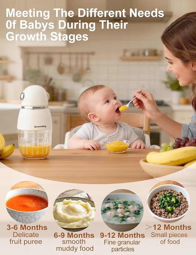 Baby Food Maker, Creamy White Mini Baby Food Blender, 10oz Food Puree Maker, Small Baby Food Processor for Fruit Vegetable Meat, 8-Second Quick Soft Food Prep，BPA-Free