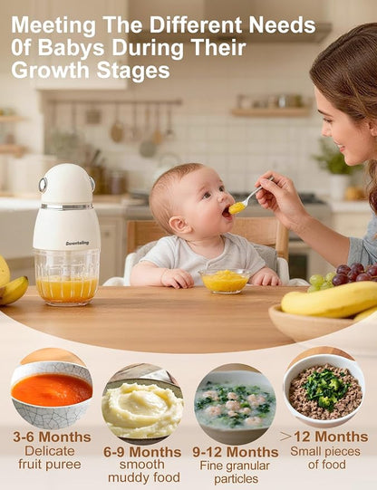Baby Food Maker, Creamy White Mini Baby Food Blender, 10oz Food Puree Maker, Small Baby Food Processor for Fruit Vegetable Meat, 8-Second Quick Soft Food Prep，BPA-Free