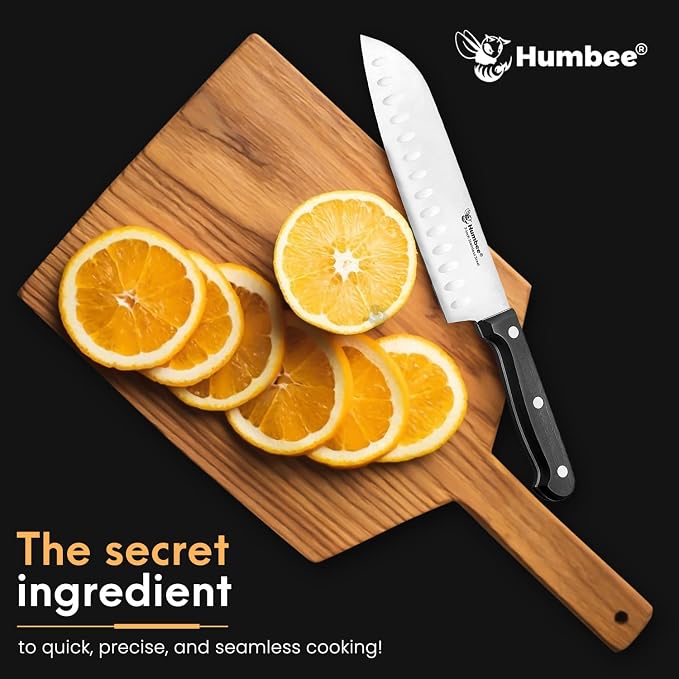 7-Inch Chef Knife Santoku – Full Tang Razor-Sharp High Carbon Stainless Steel Blade – Hollow Grind Edge – Ergonomic Grip Handle – Professional Kitchen Knife, Black