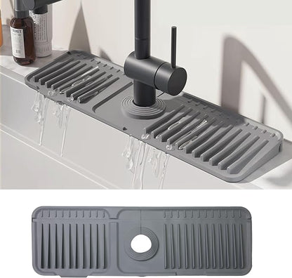 STARGAZ Silicone Faucet Mat for Kitchen Sink,Faucet Draining Mat,Sink Back Splash Guard,Kitchen Rubber Mat,Bathroom Sink Faucet Mat,Soap Dish,Silicone Sink Protector(Grey,17.7”×5.5”)