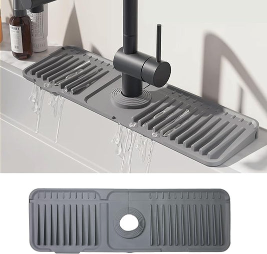 STARGAZ Silicone Faucet Mat for Kitchen Sink,Faucet Draining Mat,Sink Back Splash Guard,Kitchen Rubber Mat,Bathroom Sink Faucet Mat,Soap Dish,Silicone Sink Protector(Grey,17.7”×5.5”)