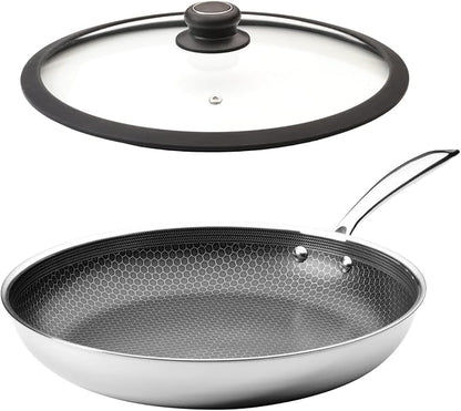 Black Cube Hybrid Cookware Set - 6 Piece Stainless Steel Non Stick, Quick Release Fry Pan Set with Lids - 8", 11", 12.5" Pans - Oven & Dishwasher Safe - Induction Suitable