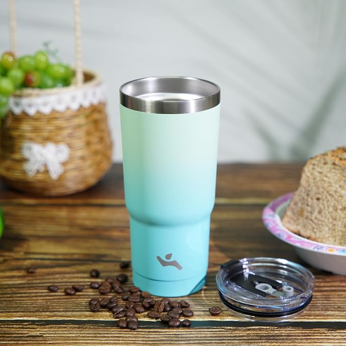 Konokyo 20 oz Tumbler with Handle and 2 Straw 2 Lid, Insulated Water Bottle Stainless Steel Vacuum Cup Reusable Travel Mug,Coral