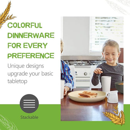Teivio 32-Piece Kitchen Plastic Wheat Straw Dinnerware Set, Service for 8, Dinner Plates, Dessert Plate, Cereal Bowls, Cups, Unbreakable Colorful Plastic Outdoor Camping Dishes, Gray Stone