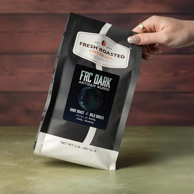 Fresh Roasted Coffee, FRC Dark Roast Blend Whole Bean Coffee, Dark Roast, Kosher, 2 lb (32 oz)
