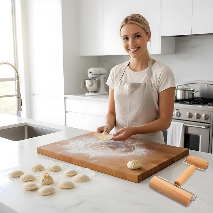 JJUNW Small Rolling Pin, Pizza Dough Roller, Non Stick Wood Pastry Roller, Dough Baker Roller Set for Home Kitchen Baking Cooking(4.4in, 2.87in)