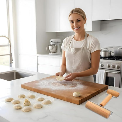 JJUNW Small Rolling Pin, Pizza Dough Roller, Non Stick Wood Pastry Roller, Dough Baker Roller Set for Home Kitchen Baking Cooking(4.4in, 2.87in)