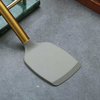 Berglander Non-stick Silicone Solid Turner, Titanium Gold Plating handle, Barbecue Spatula for Cooking, Dishwasher Safe, Easy to Clean