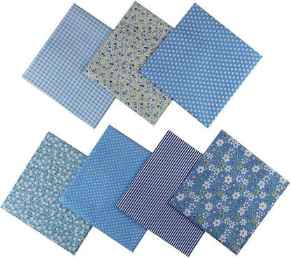 7PCS Different Patterns Printed Cotton Fabric Squares 50 cm x 50 cm Handmade Craft Cloths Bundle for Sewing Patchwork, Quilting, DIY Scrapbooking Tissue (Blue)