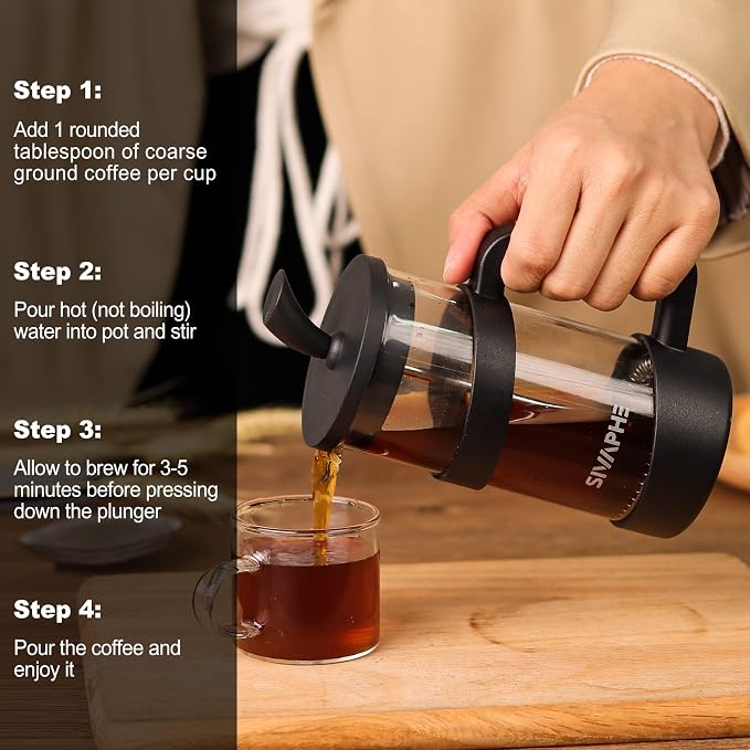 Sivaphe Small French Press 12oz Light-weight Durable High Borosilicate Carafe/Tea Maker Single Serve Coffee Press Frothed Brewer