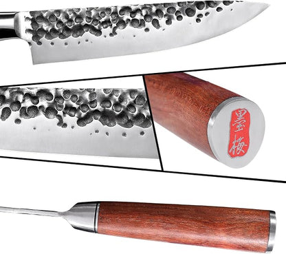 3 Pieces Kitchen Knife Set, Chef Knife, Usuba Knife, Paring knife, Germany High Carbon Stainless Steel Professional Knife, Hand-forged with Brazilian Rosewood, Gift Box