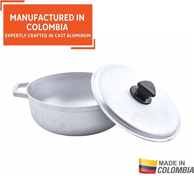 IMUSA 2.6 Quart Traditional Natural Made in Colombia Caldero with Lid for Cooking and Serving, Silver