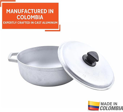 IMUSA 2.6 Quart Traditional Natural Made in Colombia Caldero with Lid for Cooking and Serving, Silver