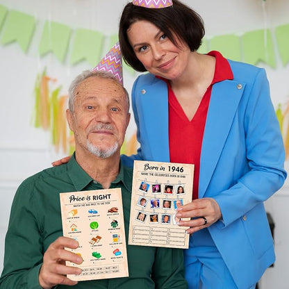 QUPT 80th Birthday Party Games, Set of 2 Activities for 15 Guests, Born in 1946 Games Bundle, Birthday Party Supplies for Adults, Pack of 30 Cards