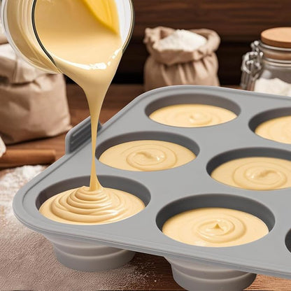 9-Cavity Silicone Mold Pan for Tiered Mini Cakes, Set of 2, Non-Stick Collapsible Cupcake Baking Tray for Muffin, Grey