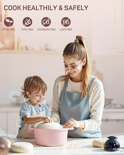Ciwete Enameled Cast Iron Dutch Oven – 4.4 Quart Pot with Lid & Potholders – Heavy-Duty Cookware for Bread Baking, Braising, Stews & Roasting – Oven & Stovetop Safe up to 500°F – Pink