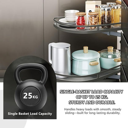 Blind Corner Cabinet Organizer Pull Out, 2 Tier Magic Corner Pull Out Shelves for Kitchen Storage, Soft Close Adjustable Height Organizer, Heavy Duty Metal Rack for Pots, Pans and Pantry Items