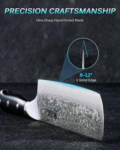 KYOKU 7" Damascus Nakiri Knife,UPGRADED Japanese Chef Knife with Silver Ion Coating,Ultra Sharp VG10 Stainless Steel Kitchen Vegetable Cutting Knives for Professional & Home Chefs Cooking Meat Cleaver