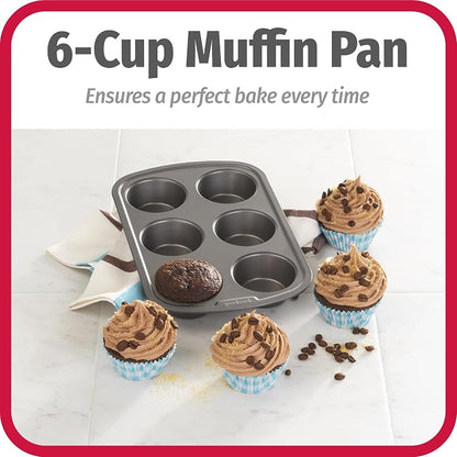 GoodCook Everyday Muffin Pan Nonstick Warp-Resistant Carbon Steel Construction, 6-Cup, Gray