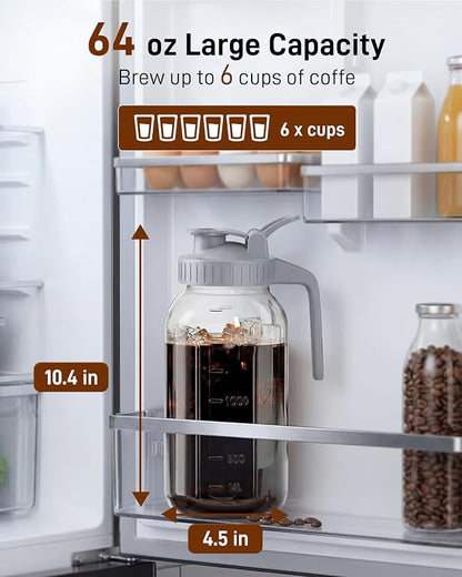 OneDream Cold Brew Coffee Maker - 2 Quart 64oz Stainless Steel Filter Cold Brew Pitcher Jar, No Leaks Cold Brew Mason Jar Coffee Maker, Easy to Clean Cold Coffee Maker
