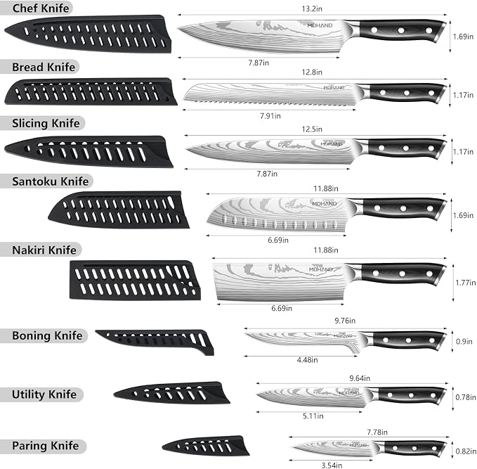 MDHAND Chef Knife Set with Roll Bag, 18PCS High Carbon Stainless Steel Ultra Sharp Professional Chef Knives Sets with Ergonomic Pakkawood Handle for Home Kitchen Cooking, Dishwasher Safe, Chef Gifts