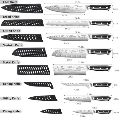 MDHAND Chef Knife Set with Roll Bag, 18PCS High Carbon Stainless Steel Ultra Sharp Professional Chef Knives Sets with Ergonomic Pakkawood Handle for Home Kitchen Cooking, Dishwasher Safe, Chef Gifts