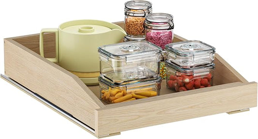 Pull Out Cabinet Organizer 16.5" W x 21" D, Soft Close Slide Out Wood Drawer Shelf for Kitchen Cabinets, Pull Out Cabinet Drawer for Base Cabinet, Pantry and Bathroom Storage, Bottom Mount