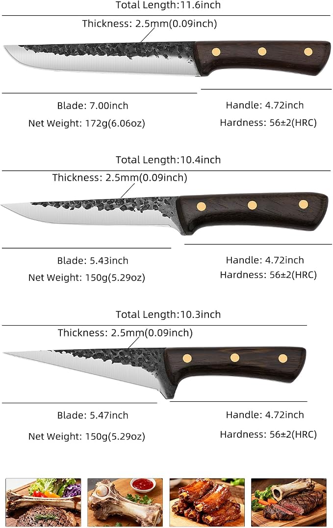 3PCS Professional Chef Knife Set - German Stainless Steel Ultra Sharp Kitchen Knives with Ergonomic Wood Handles | Complete Cooking Knife Set Includes Chef & Santoku Knives