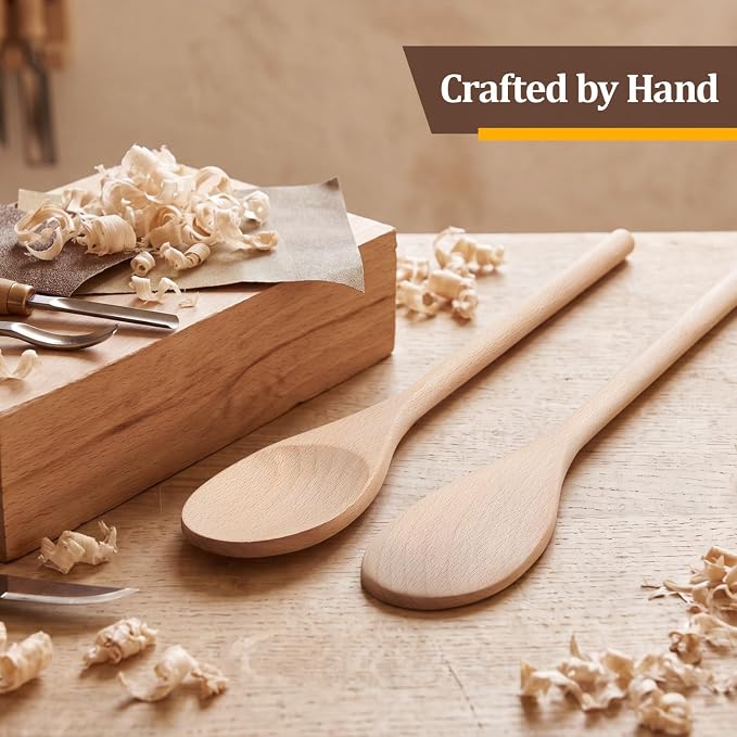 Wooden Spoons for Cooking, MORGLES 10-Inch Serving Spoons for Stirring Mixing Serving Long Handle Plastic Free Reusable Non Scratch Dishwasher Safe, 5PCS