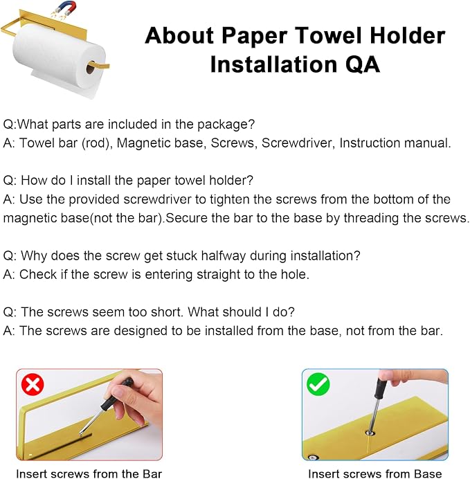 Paper Towel Holder Gold, Magnetic Paper Towel Holder for Fridge, Toilet Paper Roll Holder Magnet Paper Towel Rack Wall Mount Fridge Organizer for Golden Bathroom Kitchen Dorm Room RV Essentials, 2Pack