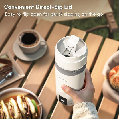 Travel Kettle 450ml,Portable Electric Water Boiler with Direct Sip Spout,4 Temp Control LED Display for Tea Coffee Baby Formula, Stainless Steel Fast Boil Kettle for Hotel Dorm,BPA-Free