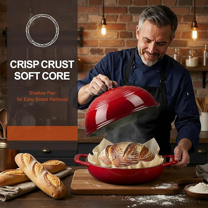 Overmont 6QT Enameled Cast Iron Bread Oven — Taller Body for Even Baking, Durable & Easy-to-Clean, Includes Dome Lid, Cotton Potholders & Cookbook, Perfect for Home Bakers & Sourdough Enthusiasts
